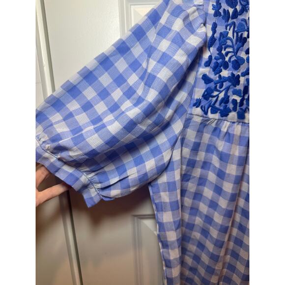 Jodifl Gingham Embroidered Peplum Blouse Cottagecore Spring Floral Top Size L - Picture 7 of 12